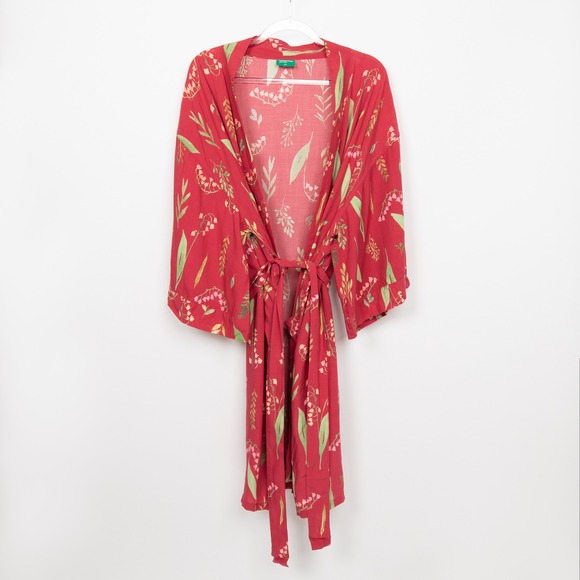 Uncommon Goods Floral Kimono Duster Open‎ Front Lightweight Red M/L - Picture 2 of 11